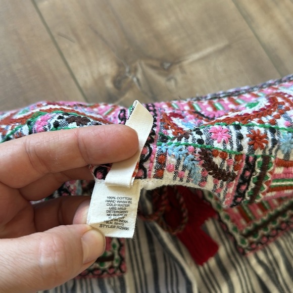 RAGA Embroidered Striped Cotton Tassel Tie BOHO Cardigan Jacket Top Size XS - Picture 5 of 8